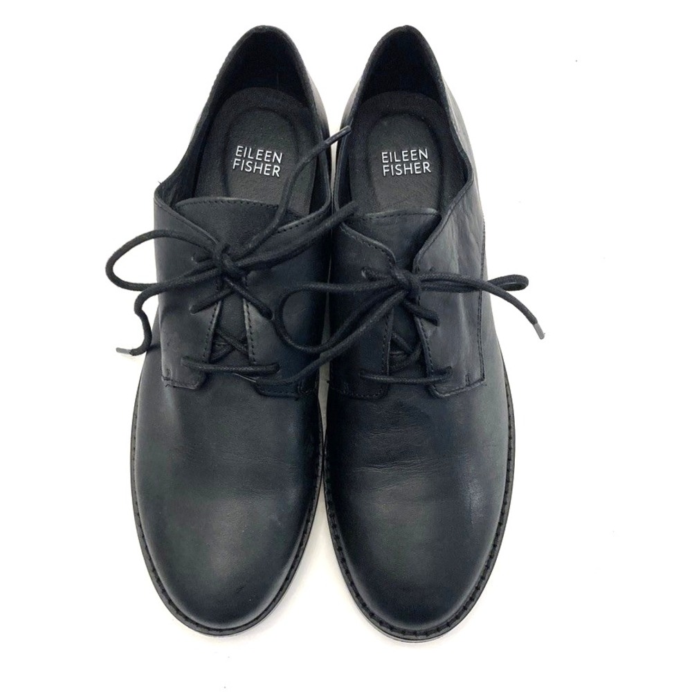 Eileen Fisher Harlow Lace Up Oxford Shoes Black Leather Womens 7.5